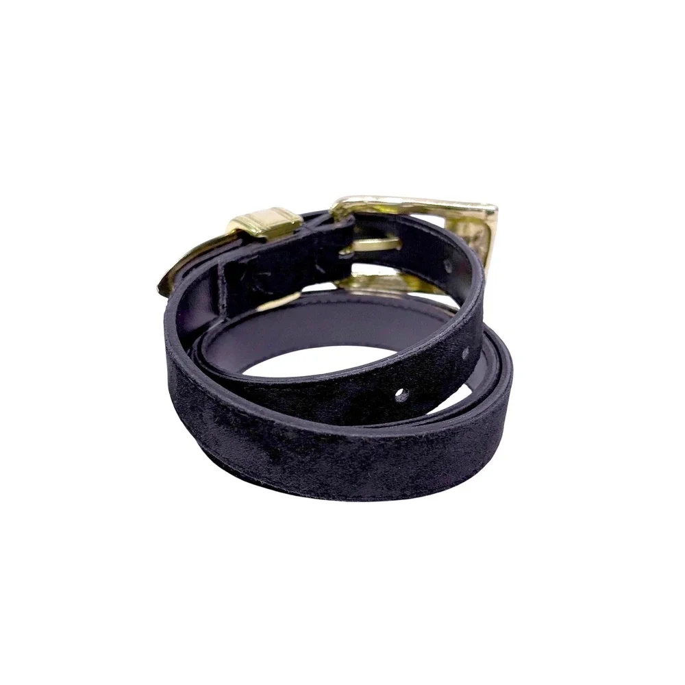 Western Belt Womens L 32 Black Rhinestone Gold Tone Suede Leather Cowgirl Vtg